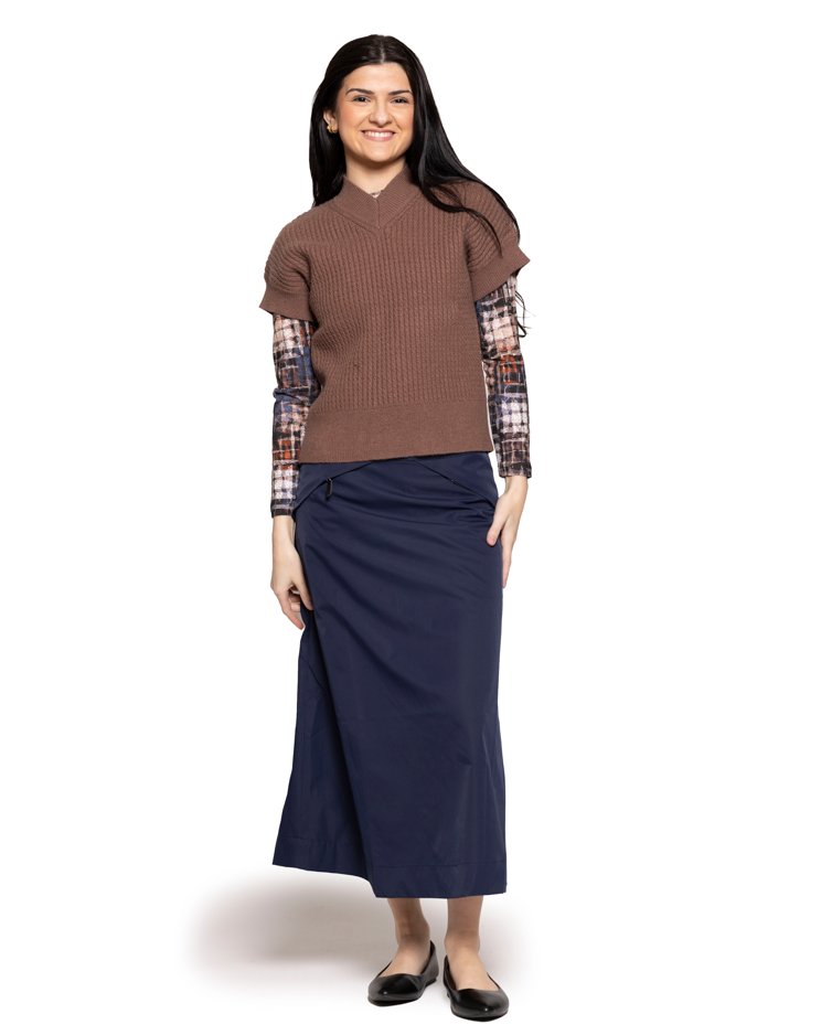 Lilac Blue/Brown Squares Mock Neck Top 13513uw