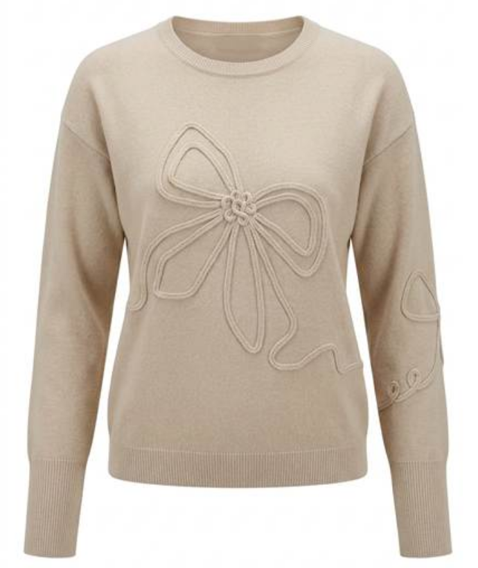 Birch Oatmeal Applique Sweater WB6CM2168TE