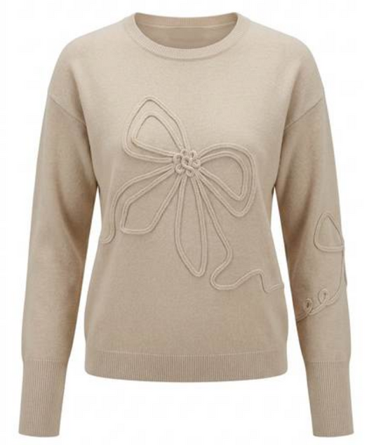 Birch Oatmeal Applique Sweater WB6CM2168TE