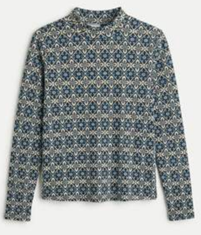 Ginger Navy Geometric Pattern Top WB6CPT7446