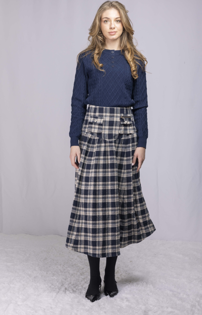 Ivee Navy/Tan Plaid Wool Skirt 26526