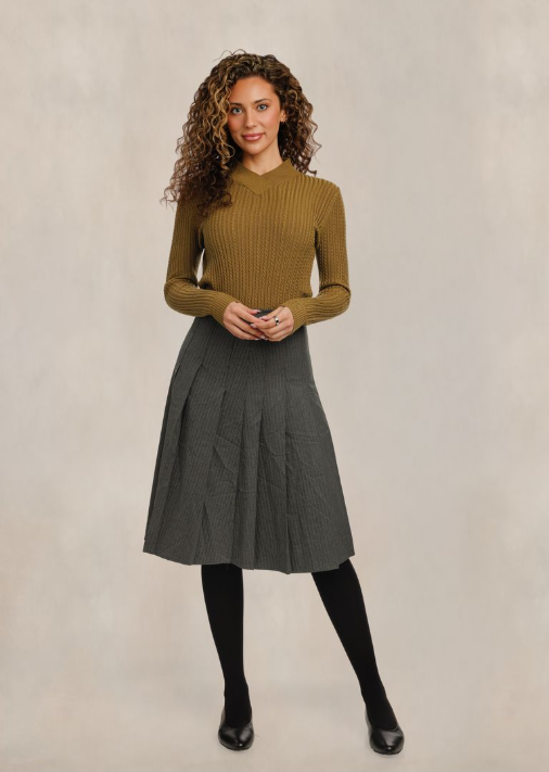 Reverie Green Overlap V-Neck Cable Knit Top RVW640T-C