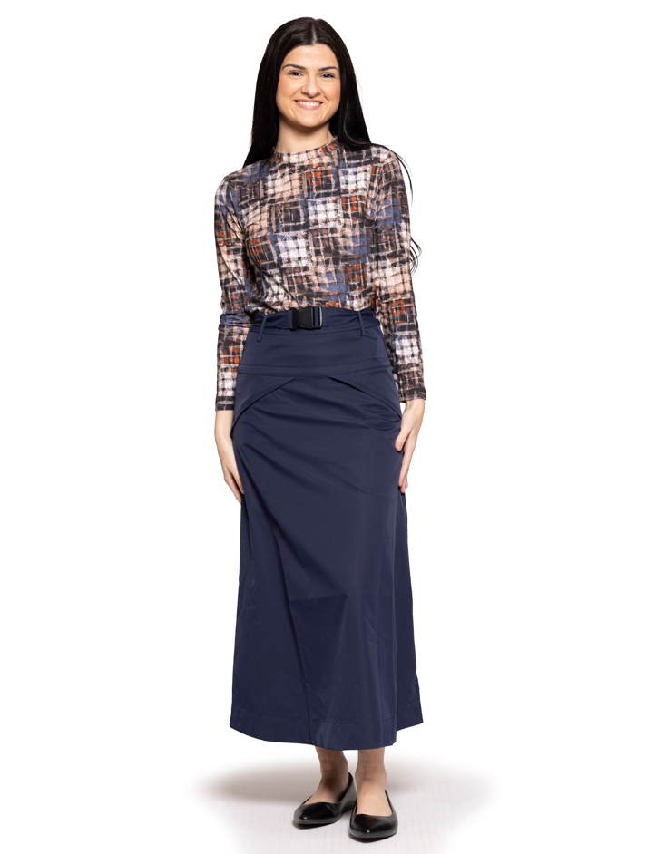 Lilac Blue/Brown Squares Mock Neck Top 13513uw