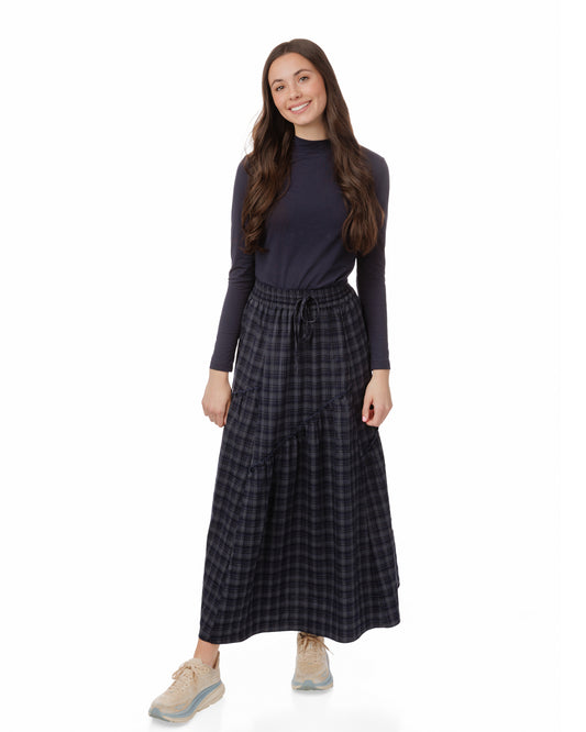 Madison & Park Navy plaid Skirt with RuffleTW5869S-A