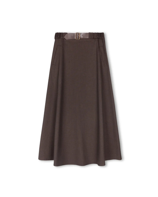 Beige Plaid Belted Skirt W-20601