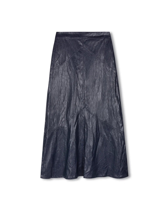 Story Blue Leather Textured Maxi Skirt W-20677