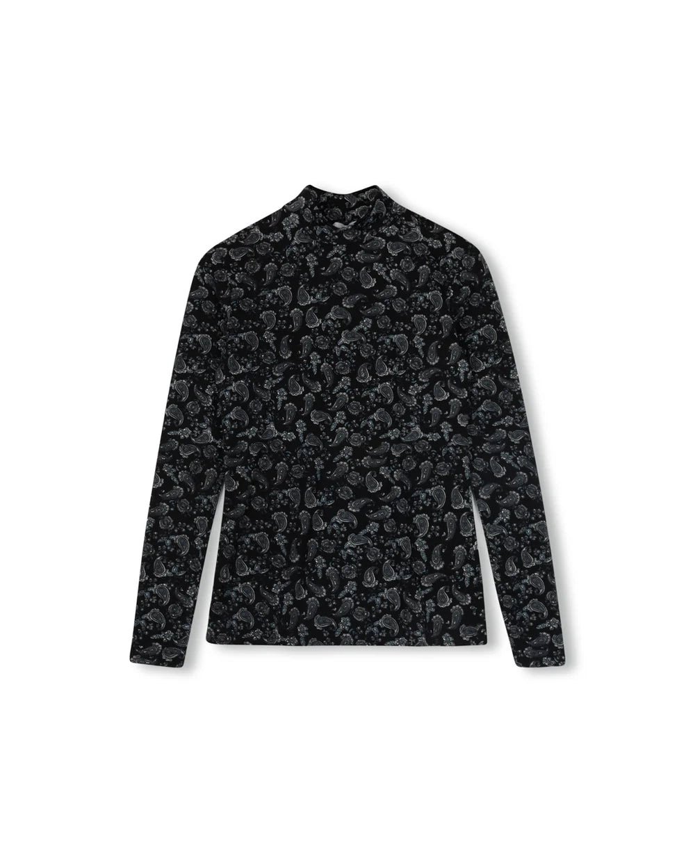 Beige Black Printed Mock Neck W-22008
