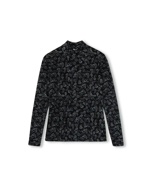 Beige Black Printed Mock Neck W-22008
