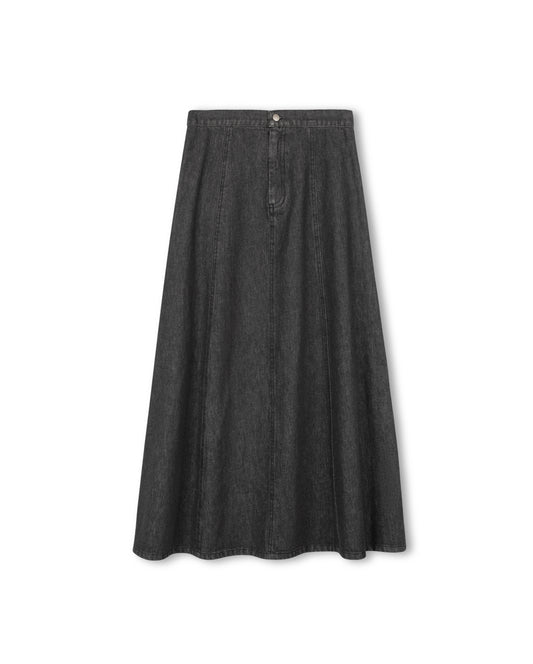 Story Black A line Seam Denim Skirt W-22641