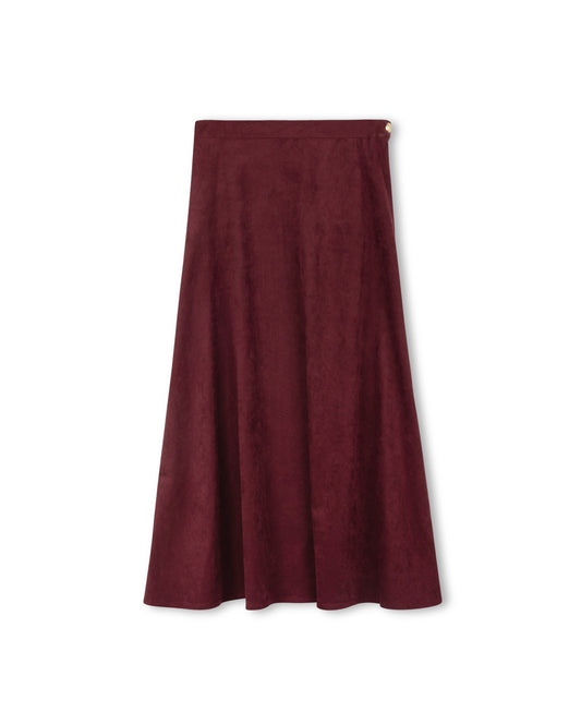Epik Burgundy Suede Maxi A Line Skirt W-22736