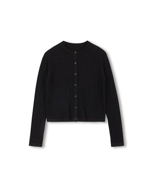 Novella Black Textured Knit Cardigan W-23196
