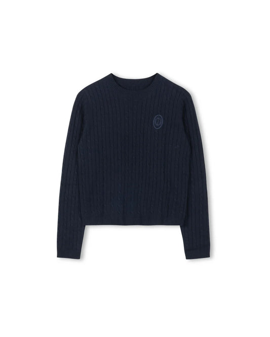 Story Navy Crest Detailed Cable Knit Sweater W-23229