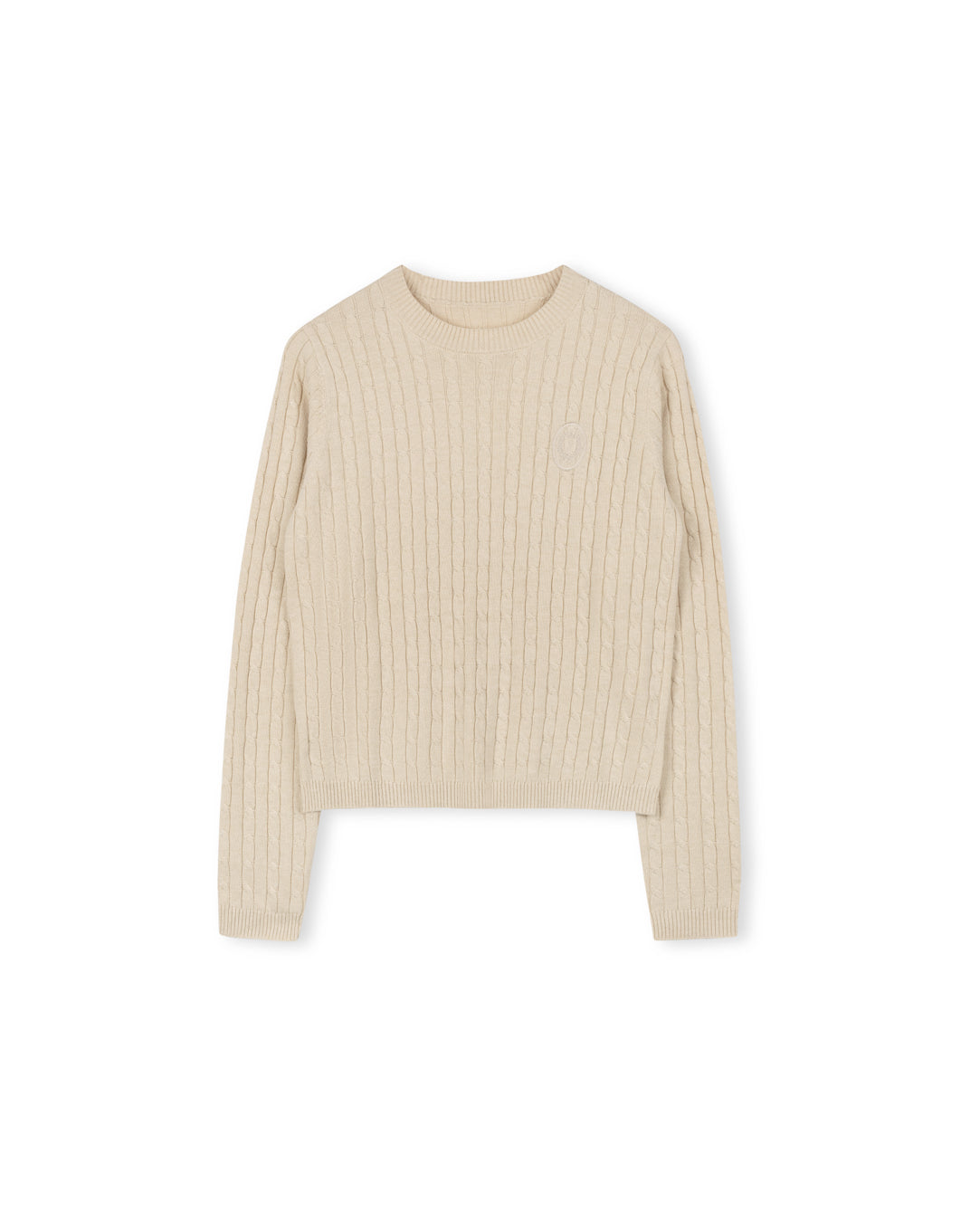 Story Beige Crest Detailed Cable Knit Sweater W-23229