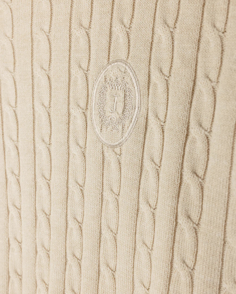 Story Beige Crest Detailed Cable Knit Sweater W-23229
