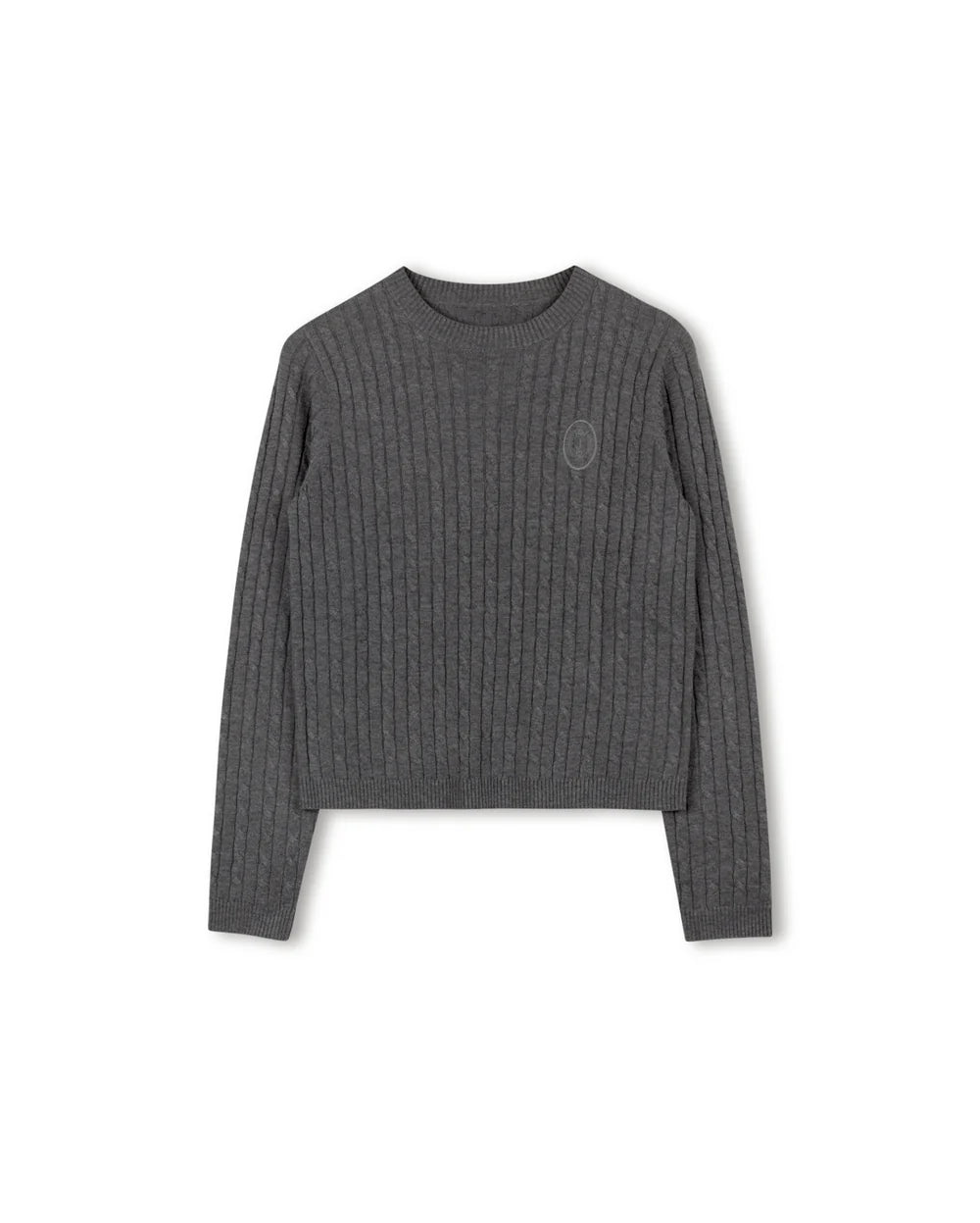 Story Grey Crest Detailed Cable Knit Sweater W-23229