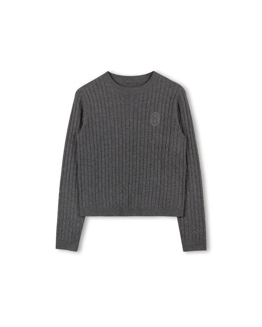 Story Grey Crest Detailed Cable Knit Sweater W-23229