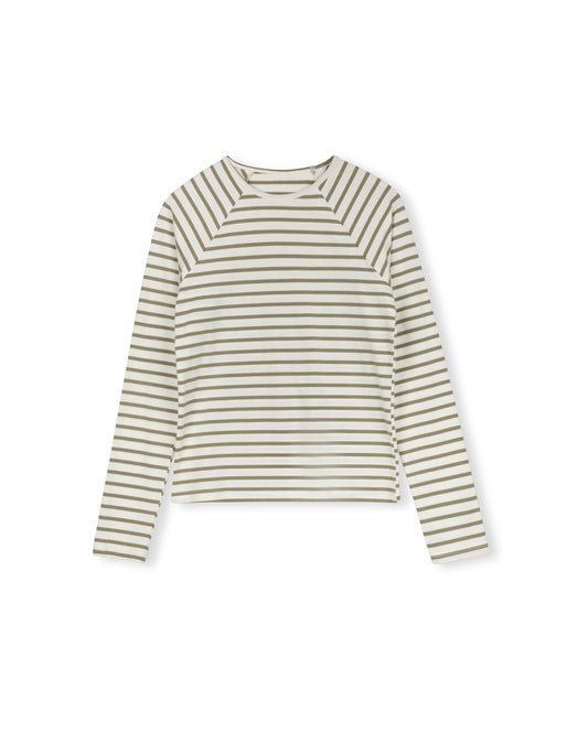 Slate Tan Striped Raglan Sleeve Tee W-25006