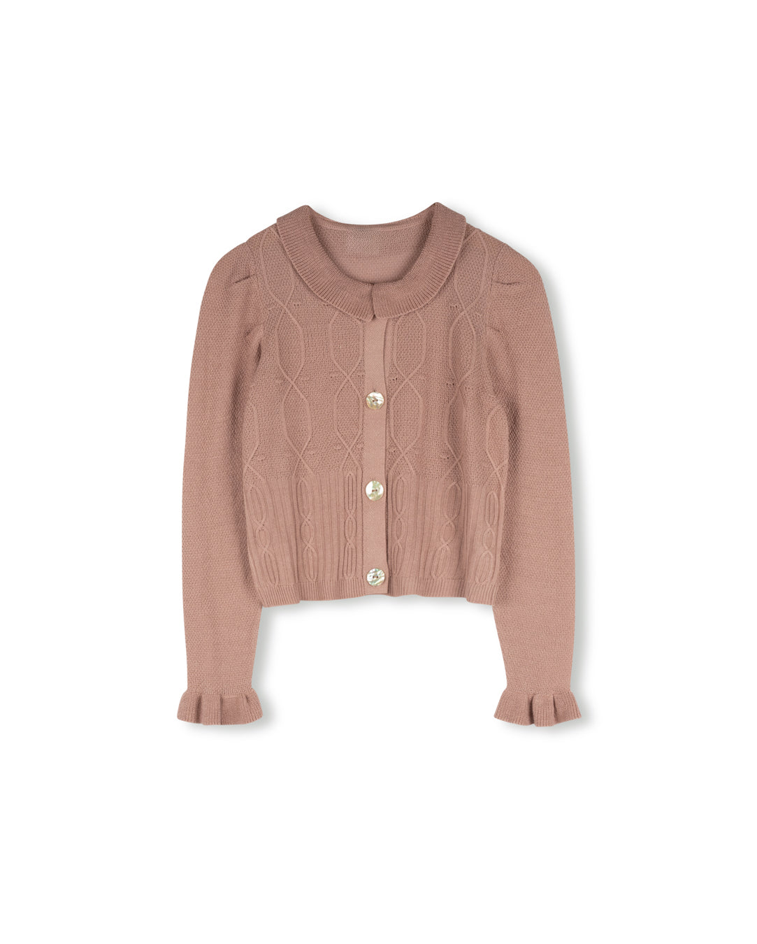 Portrait Mauve Ruffle Knit Cardigan W-25633