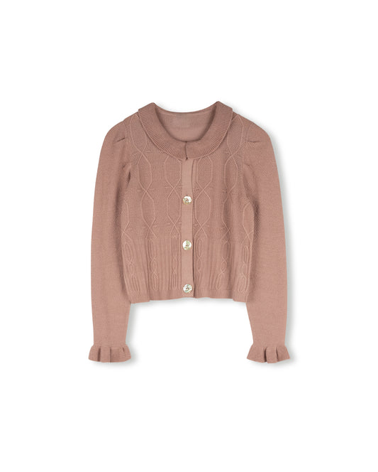 Portrait Mauve Ruffle Knit Cardigan W-25633