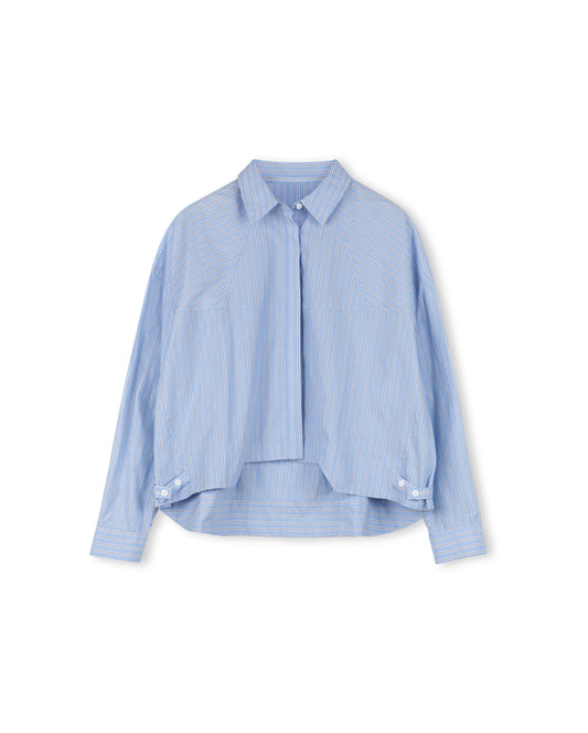 Tweed Blue Boxy Striped Blouse w-25774
