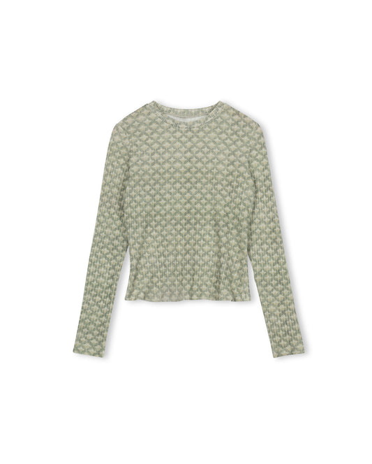 Story Green Floral Printed Ribbed Tee W-25945