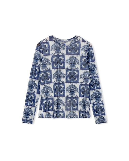 The Collective Blue Printed Mesh Top w-26555