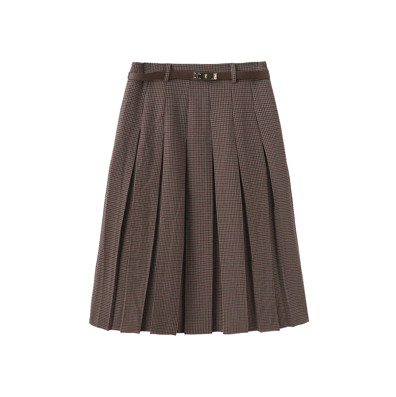 Shift Plaid Short Pleated Belted Skirt W-28870