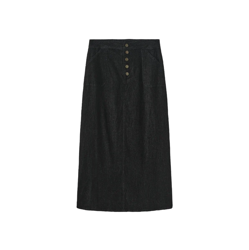 Slate Black Denim Button Skirt W-29358