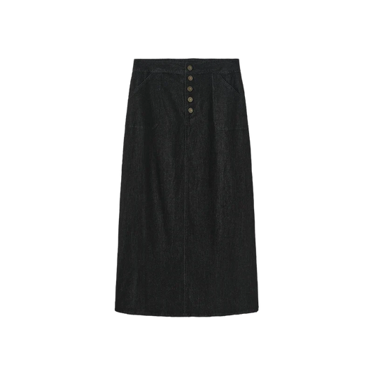 Slate Black Denim Button Skirt W-29358