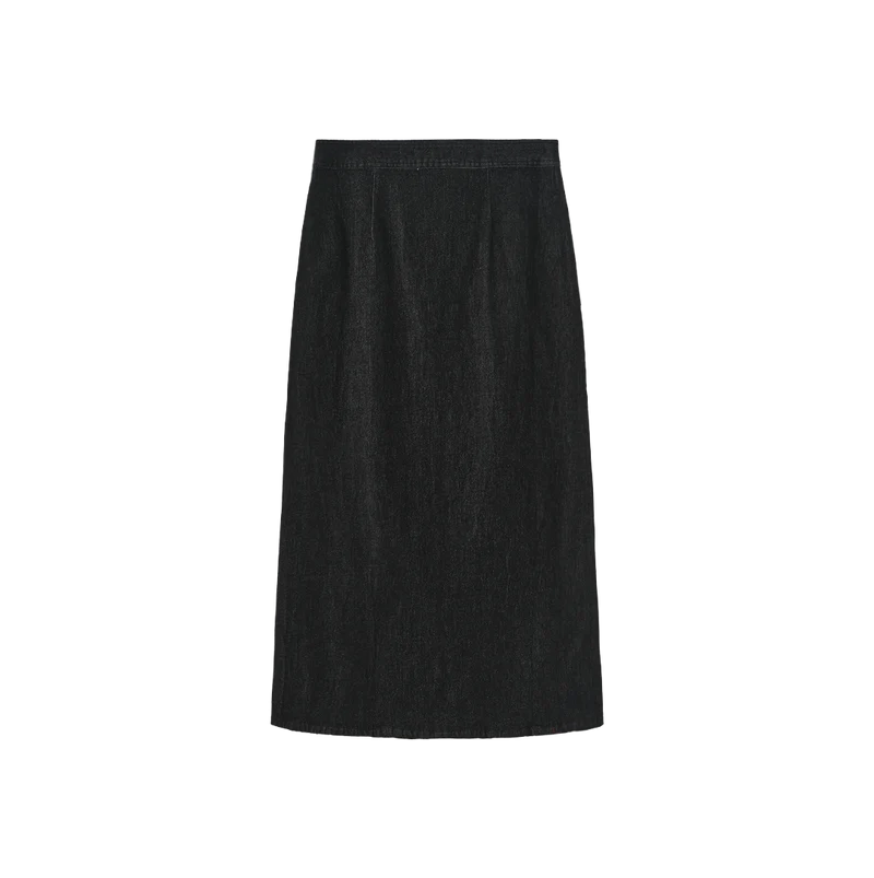 Slate Black Denim Button Skirt W-29358