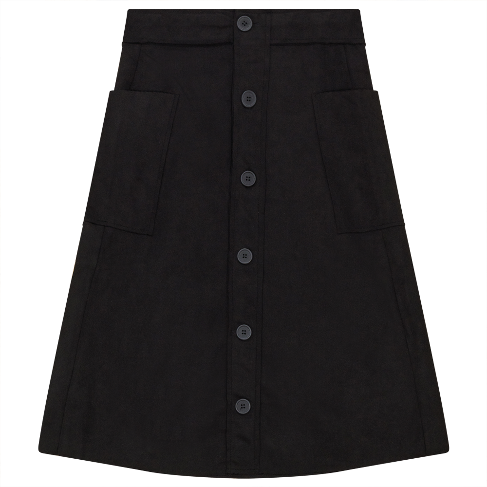 Oops Black Suede Short Button Skirt WB3CM8613SH