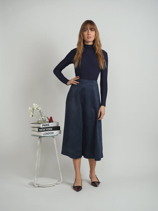 Oops Dark Denim Suede A Line Midi Skirt WB3CM8614SM