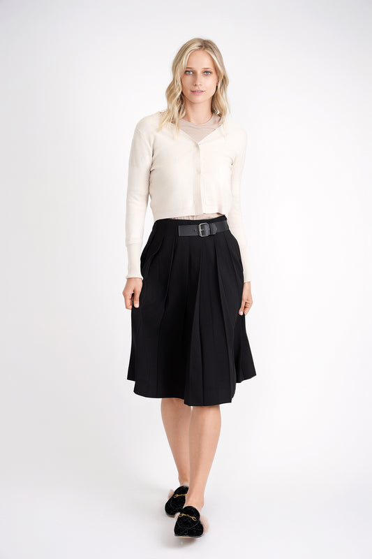 Ginger Black Pleated Skirt With Side Belt WB3CPT4972