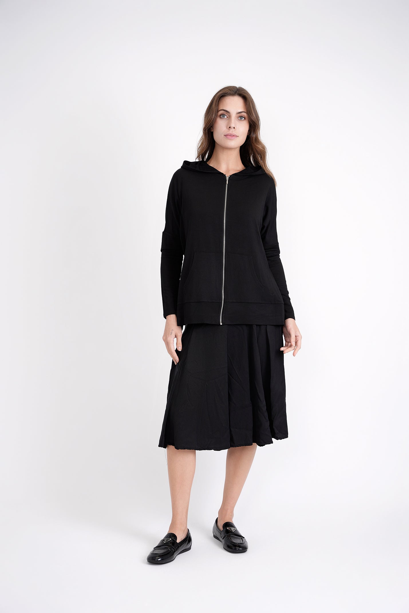 Unclear Blk Oversize Zip Up Hoodie WB3CYT2124