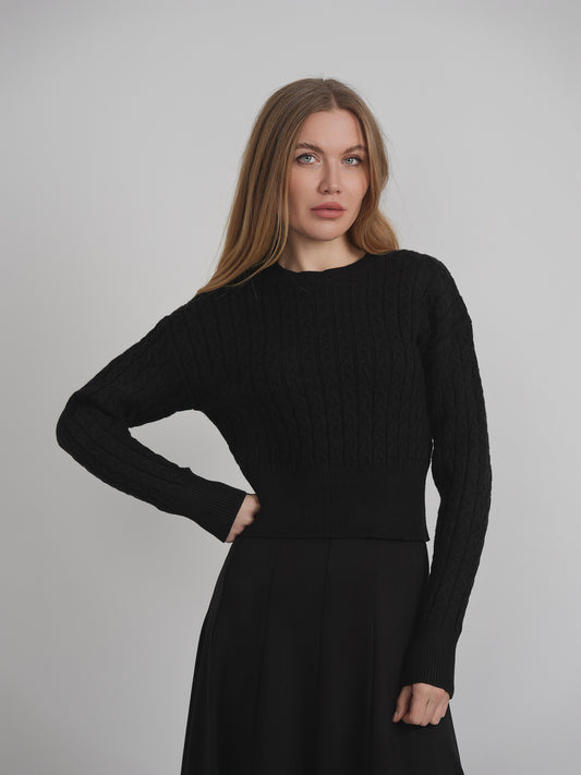 BuHu Black Cropped Cable Sweater WB4CM1063TE