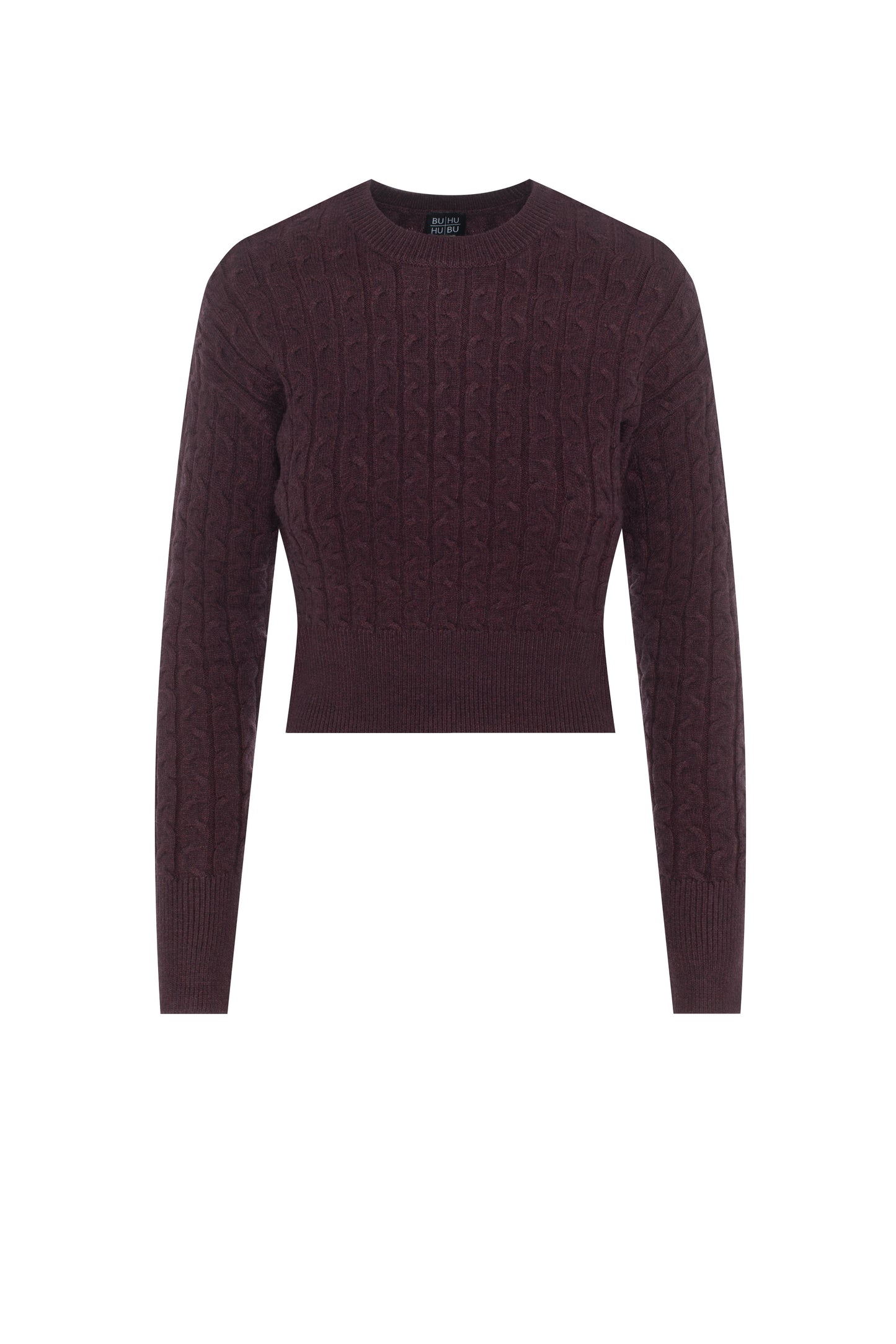 Buhu Heather Wine Cropped Cable Sweater WB4CM1063TE