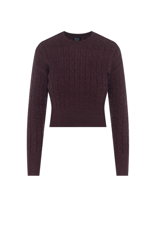 Buhu Heather Wine Cropped Cable Sweater WB4CM1063TE