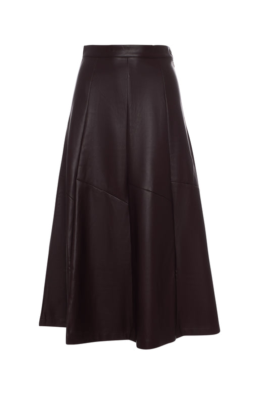Versatile dark wine Leather paneled midi Skirt WB4CM1074SM
