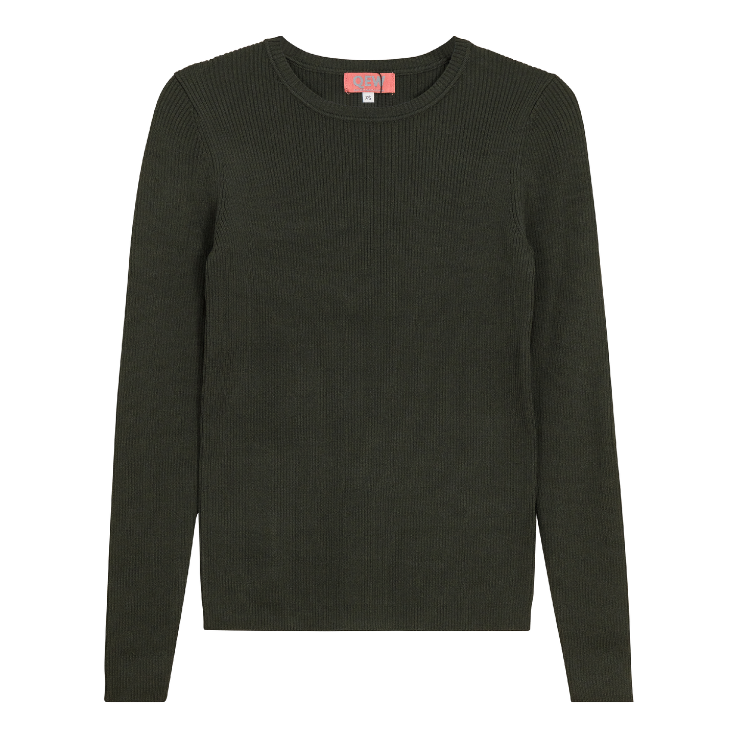 Qew Olive Ribbed Knit Sweater WB4CM1092TE