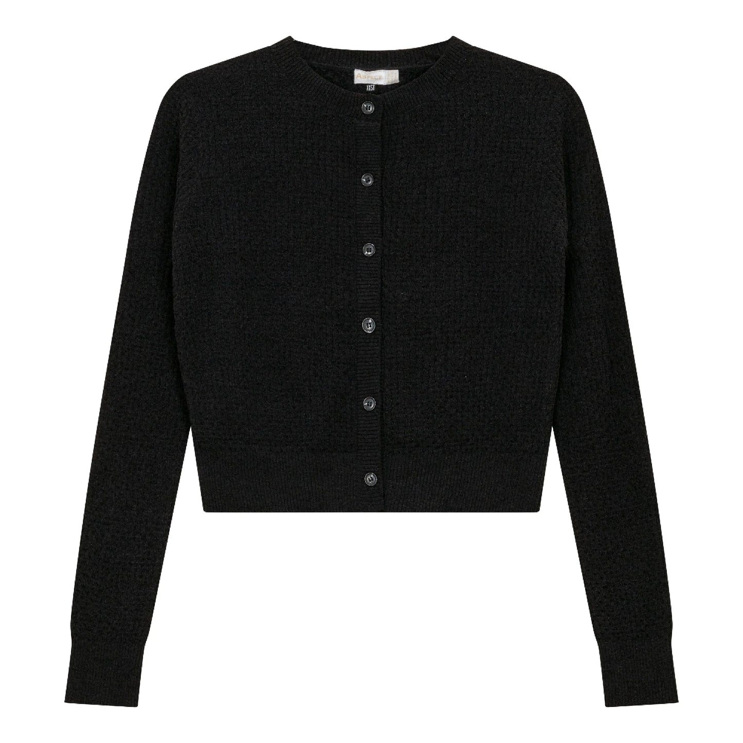 Aspect Black Textured Rib Knit Crop Cardigan WB4CPT7065C