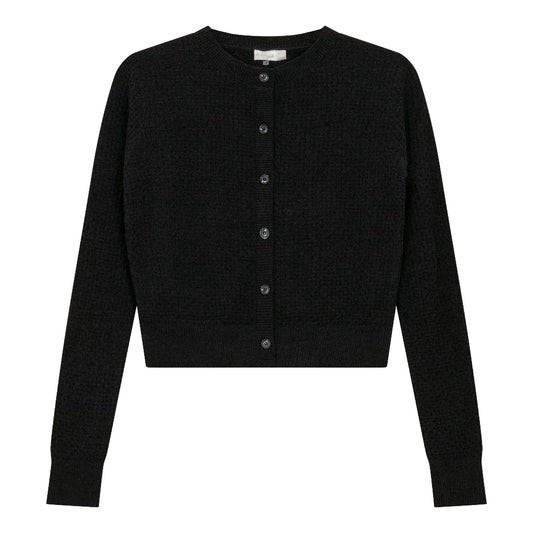 Aspect Black Textured Rib Knit Crop Cardigan WB4CPT7065C