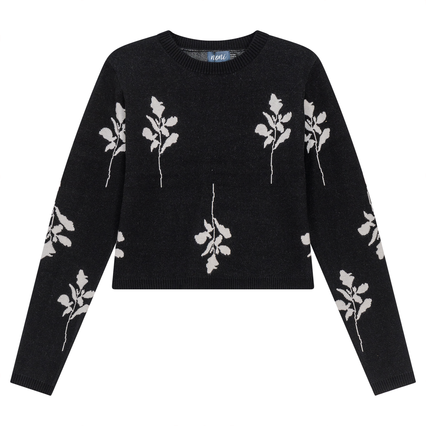 Noni Black Leaves Knitted Sweater WB4CYT2465