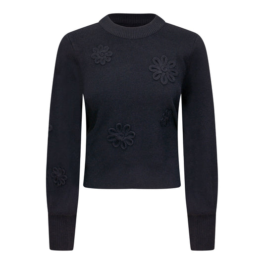 Birch Black Ribbed Applique Sweater WB5CM1648TE
