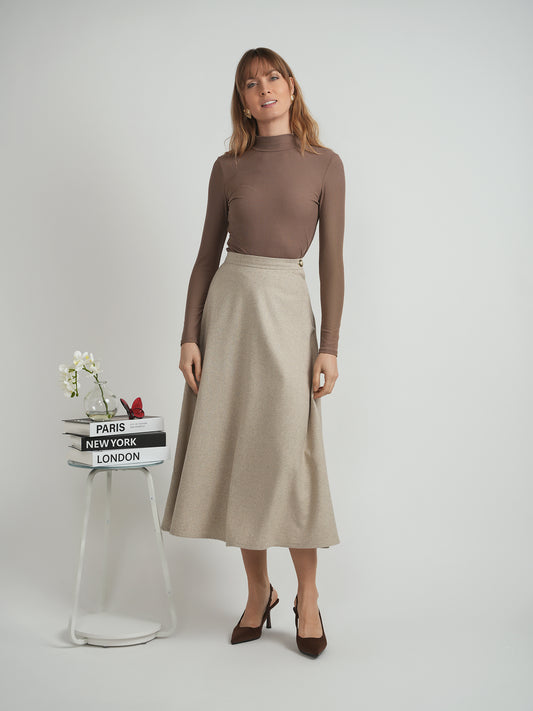 Viva K Oatmeal Wool Midi Skirt WB5CM1700SM