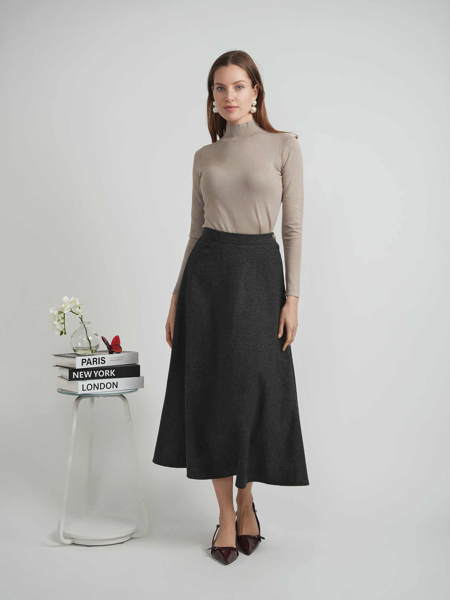 Viva K Charcoal Wool Midi Skirt WB5CM1700SM