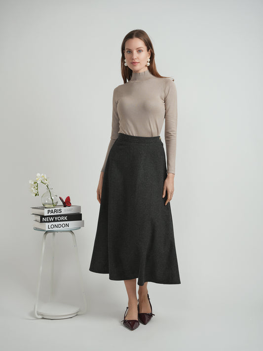 Viva K Charcoal Wool Midi Skirt WB5CM1700SM