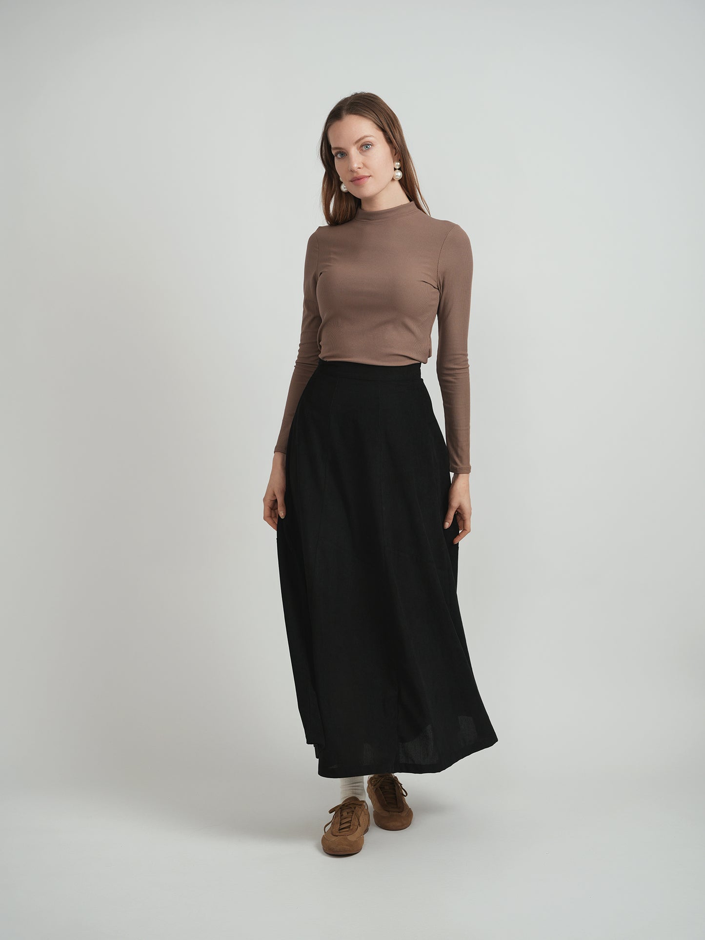 Faves Black Corduroy Maxi Trumpet Skirt WB5CM1707SL