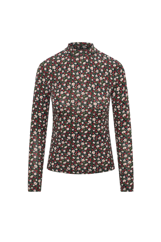 Riff Blk/Floral Printed Mock neck Tee WB5CM1716T