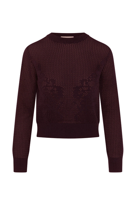 Club Malibu Dark Wine Crochet Design Cropped Sweater WB5CM1727TE