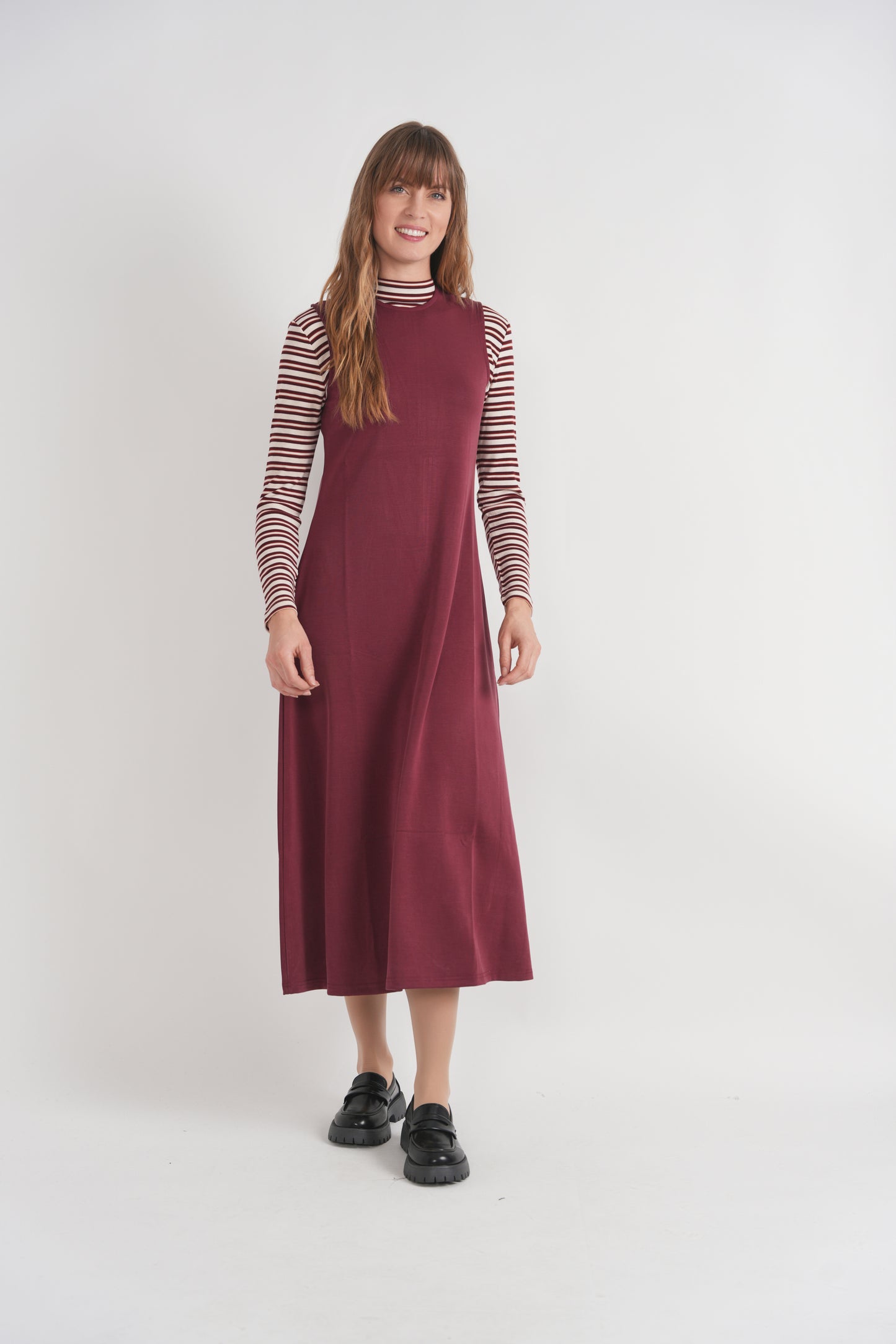 Riff Wine Striped Mock Neck Tee WB6CM2201T4